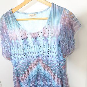 Oneworld Studded-lace overlay abstract Women's blouse Size Small